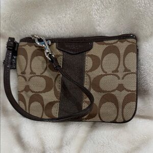 Coach Signature Brown and Cream Wristlet
